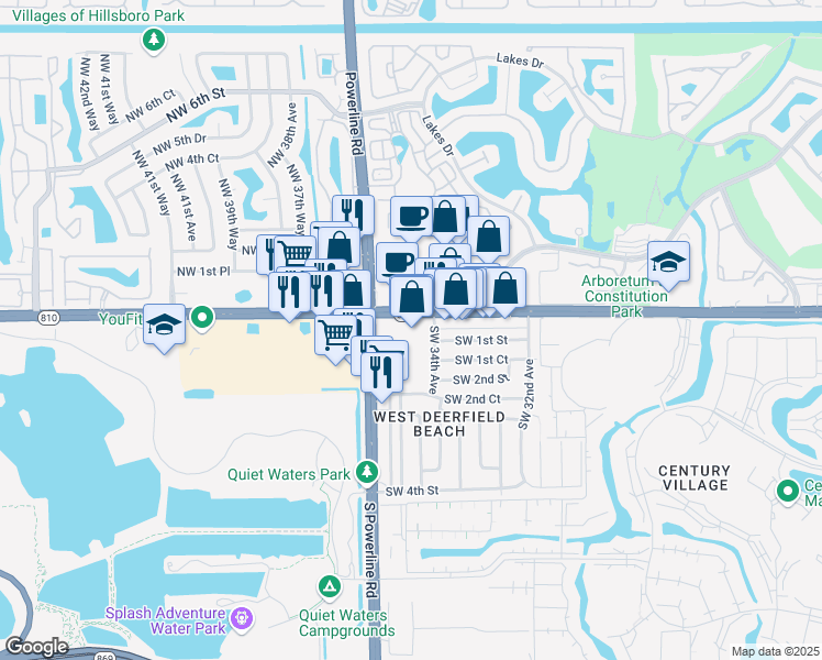 map of restaurants, bars, coffee shops, grocery stores, and more near 3438 West Hillsboro Boulevard in Deerfield Beach