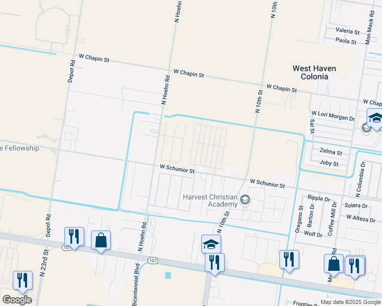 map of restaurants, bars, coffee shops, grocery stores, and more near 1007 N Woodson Ave in Edinburg