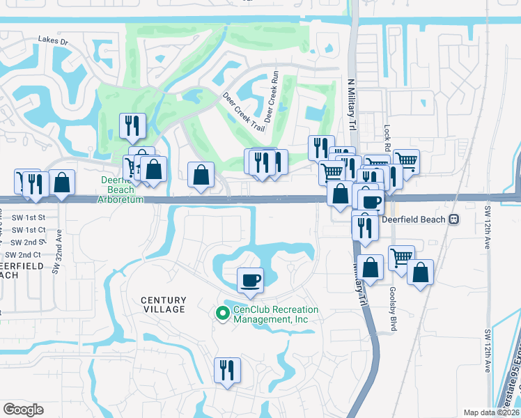 map of restaurants, bars, coffee shops, grocery stores, and more near 118 Westbury East in Deerfield Beach