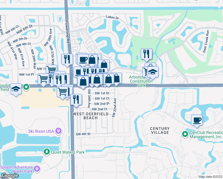 map of restaurants, bars, coffee shops, grocery stores, and more near 3112 West Hillsboro Boulevard in Deerfield Beach