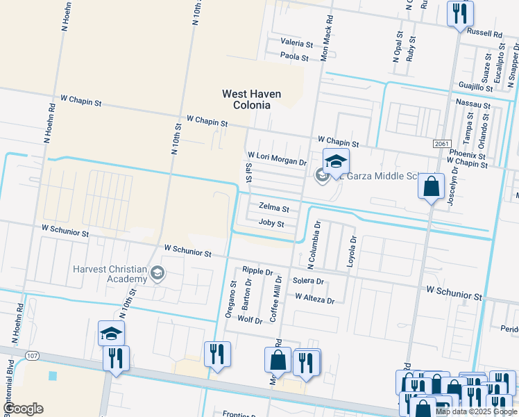 map of restaurants, bars, coffee shops, grocery stores, and more near 3810 Zelma Street in Edinburg