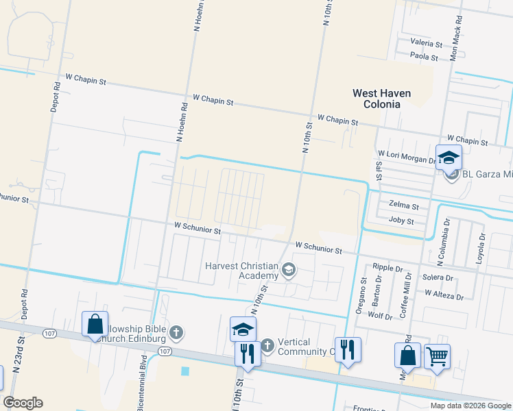 map of restaurants, bars, coffee shops, grocery stores, and more near 907 North Clarence Avenue in Edinburg