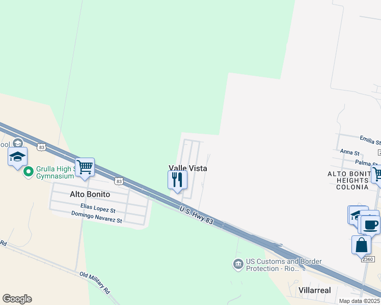 map of restaurants, bars, coffee shops, grocery stores, and more near I South Valle Street in Rio Grande City
