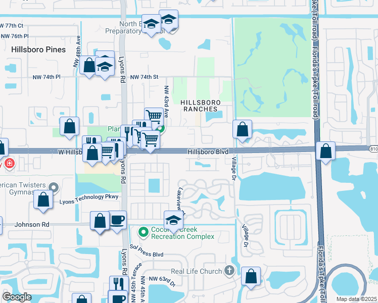 map of restaurants, bars, coffee shops, grocery stores, and more near in Coconut Creek