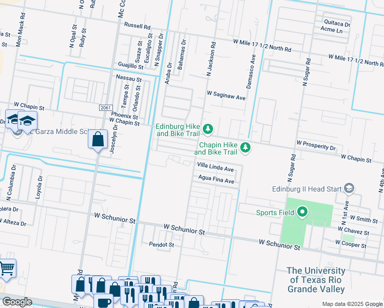 map of restaurants, bars, coffee shops, grocery stores, and more near 2206 Moonlight Lane in Edinburg
