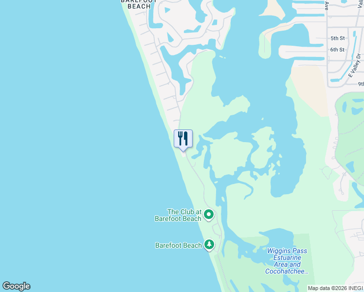 map of restaurants, bars, coffee shops, grocery stores, and more near 257 Barefoot Beach Boulevard in Bonita Springs