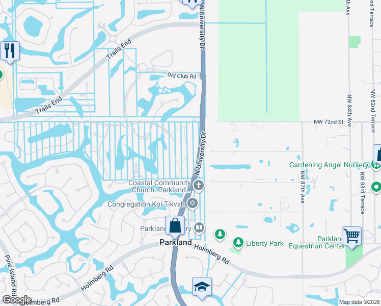 map of restaurants, bars, coffee shops, grocery stores, and more near 7016 Spyglass Avenue in Parkland