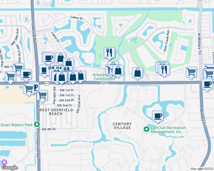 map of restaurants, bars, coffee shops, grocery stores, and more near in Deerfield Beach