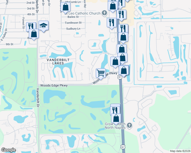 map of restaurants, bars, coffee shops, grocery stores, and more near 28871 Bermuda Lago Court in Bonita Springs