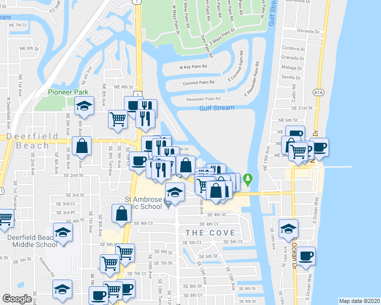 map of restaurants, bars, coffee shops, grocery stores, and more near 1110 Little Harbor Drive in Deerfield Beach