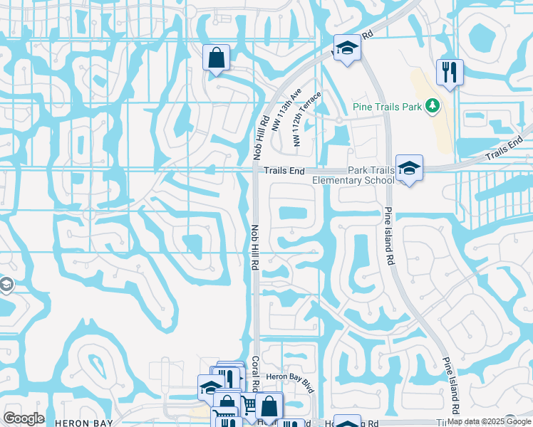 map of restaurants, bars, coffee shops, grocery stores, and more near 7019 Northwest 113th Avenue in Parkland