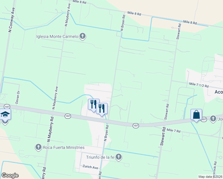 map of restaurants, bars, coffee shops, grocery stores, and more near 8400 Bougainvillea Drive in Mission