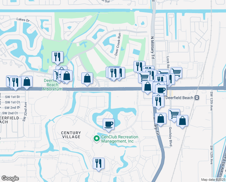 map of restaurants, bars, coffee shops, grocery stores, and more near 118 Westbury East in Deerfield Beach