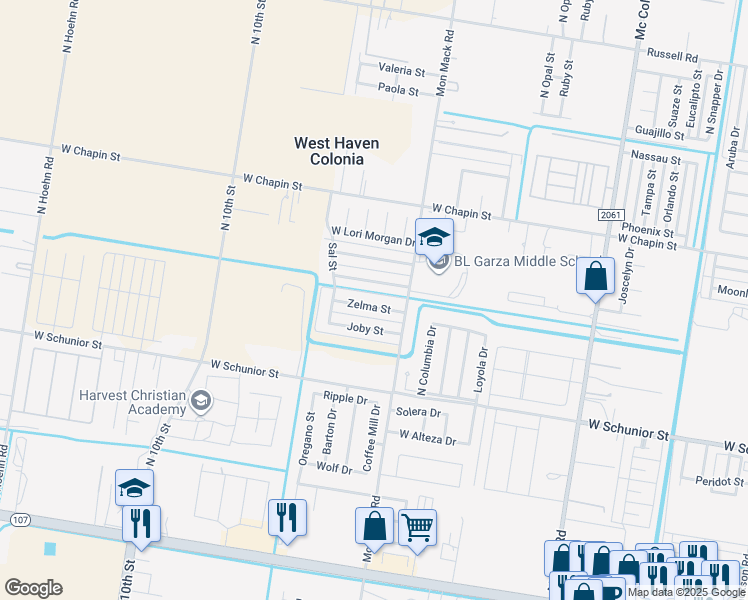 map of restaurants, bars, coffee shops, grocery stores, and more near 3707 Zelma Street in Edinburg