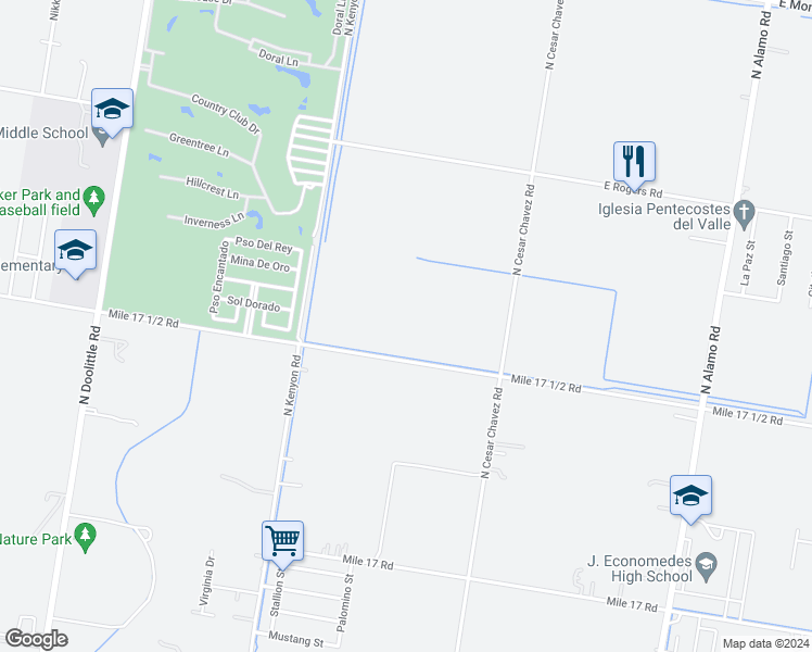 map of restaurants, bars, coffee shops, grocery stores, and more near 4775 East Mile 17 1/2 Road in Edinburg