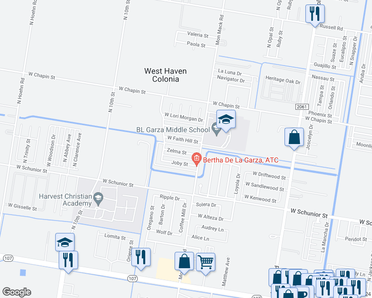 map of restaurants, bars, coffee shops, grocery stores, and more near 3707 Zelma Street in Edinburg