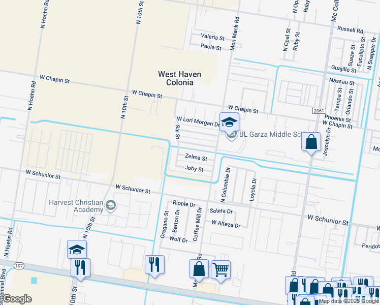 map of restaurants, bars, coffee shops, grocery stores, and more near 3707 Zelma Street in Edinburg
