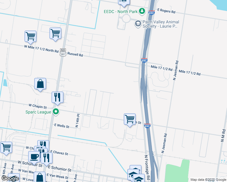map of restaurants, bars, coffee shops, grocery stores, and more near 807 Cathedral Hill in Edinburg