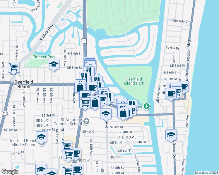 map of restaurants, bars, coffee shops, grocery stores, and more near 1110 Little Harbor Drive in Deerfield Beach