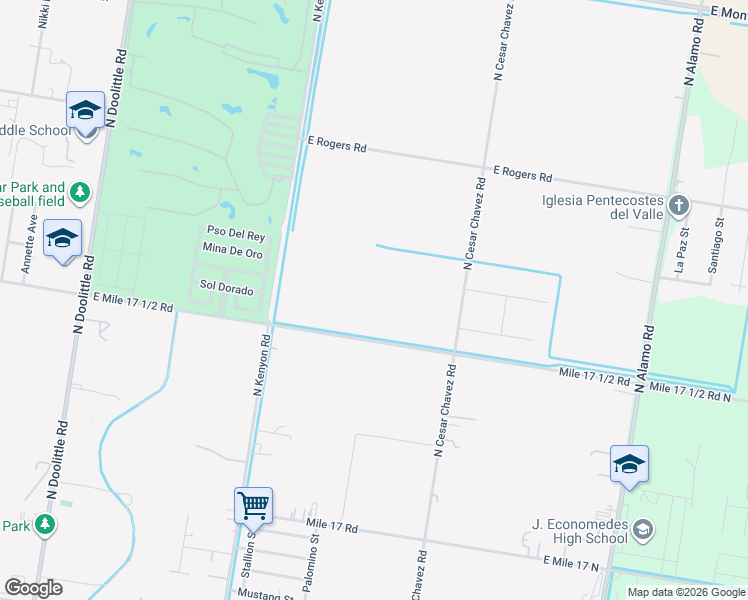map of restaurants, bars, coffee shops, grocery stores, and more near 4775 East Mile 17 1/2 Road in Edinburg