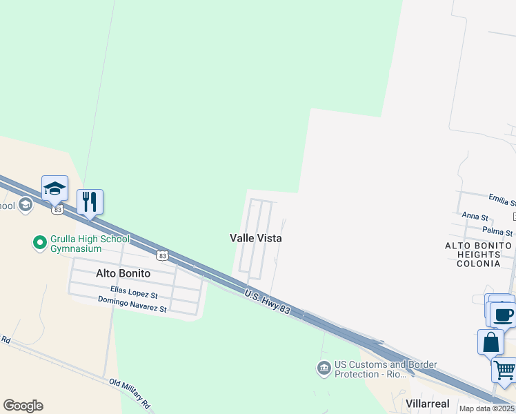 map of restaurants, bars, coffee shops, grocery stores, and more near I South Valle Street in Rio Grande City