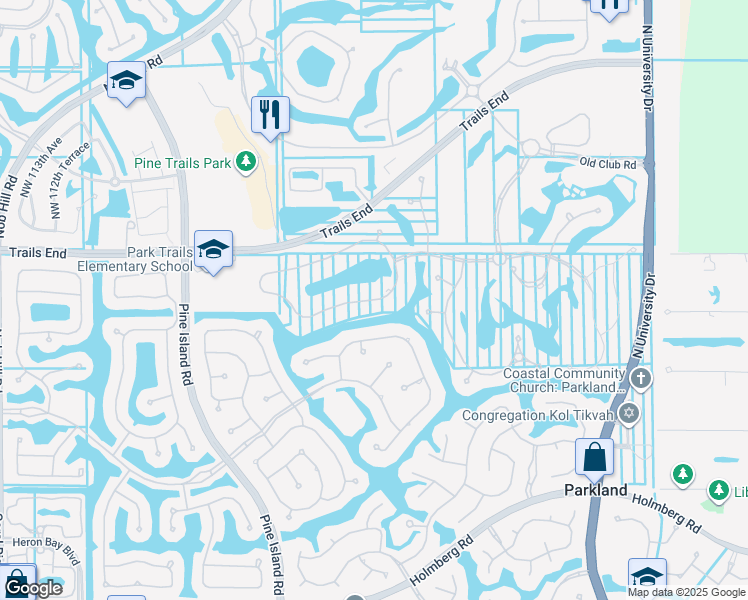 map of restaurants, bars, coffee shops, grocery stores, and more near 10190 Sweet Bay Court in Parkland