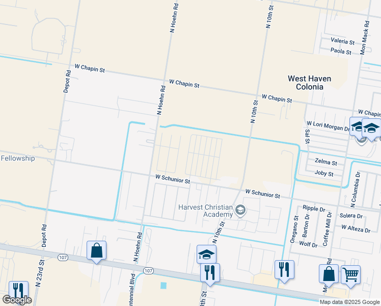map of restaurants, bars, coffee shops, grocery stores, and more near 4625 West Schunior Street in Edinburg