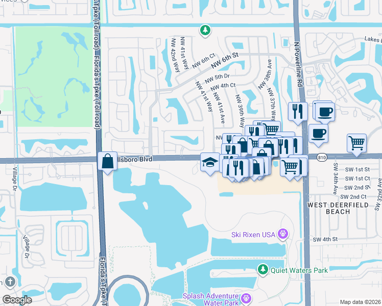 map of restaurants, bars, coffee shops, grocery stores, and more near 4274 Northwest 1st Place in Deerfield Beach