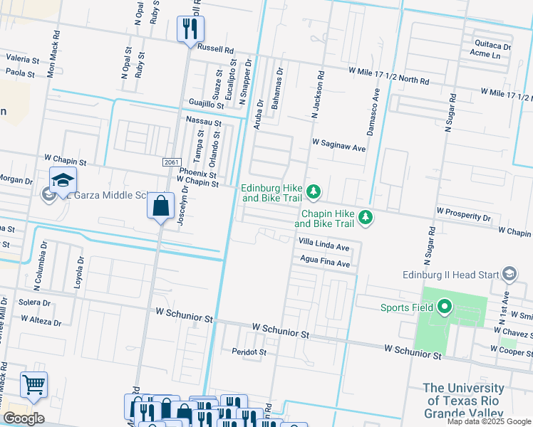 map of restaurants, bars, coffee shops, grocery stores, and more near 2304 Moonlight Lane in Edinburg