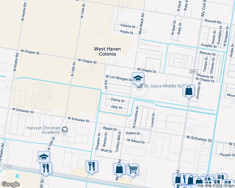 map of restaurants, bars, coffee shops, grocery stores, and more near 3707 Zelma Street in Edinburg