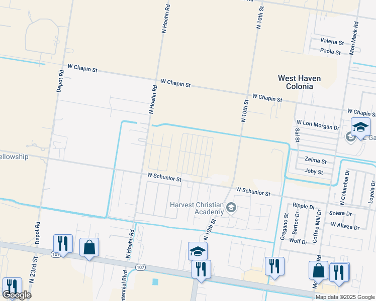 map of restaurants, bars, coffee shops, grocery stores, and more near 4622 West Schunior Street in Edinburg