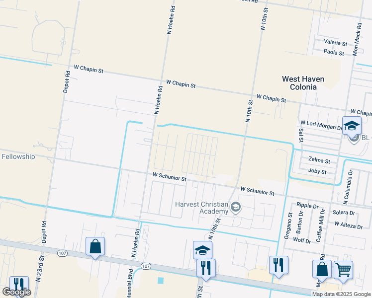 map of restaurants, bars, coffee shops, grocery stores, and more near 1013 North Hoehn Drive in Edinburg