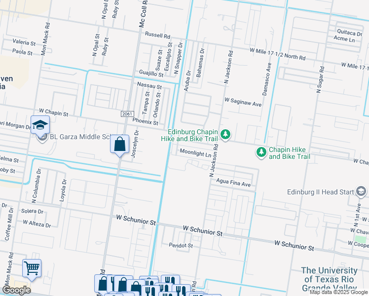 map of restaurants, bars, coffee shops, grocery stores, and more near 2419 West Candlelight Drive in Edinburg