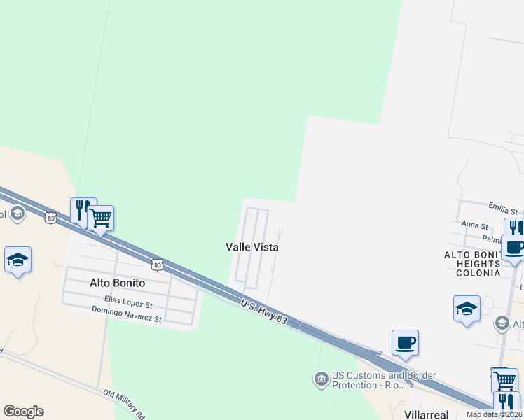 map of restaurants, bars, coffee shops, grocery stores, and more near 373 Valley Street in Rio Grande City