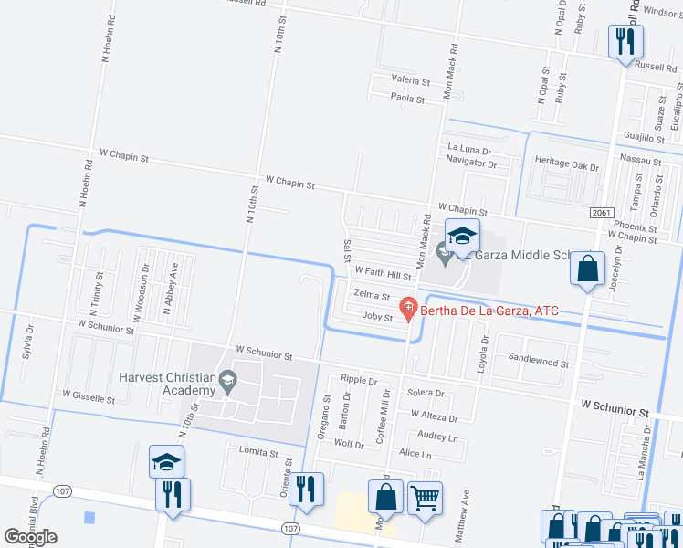 map of restaurants, bars, coffee shops, grocery stores, and more near 1205 North Sal Street in Edinburg