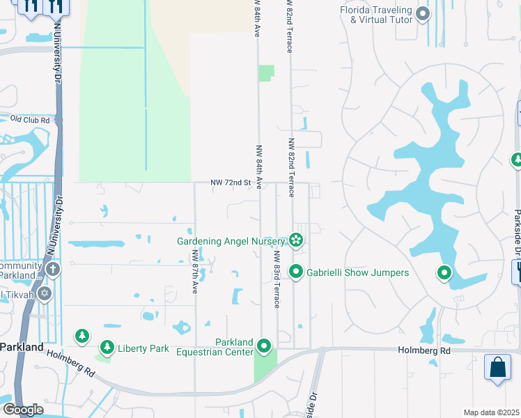 map of restaurants, bars, coffee shops, grocery stores, and more near 7150 Northwest 84th Avenue in Parkland