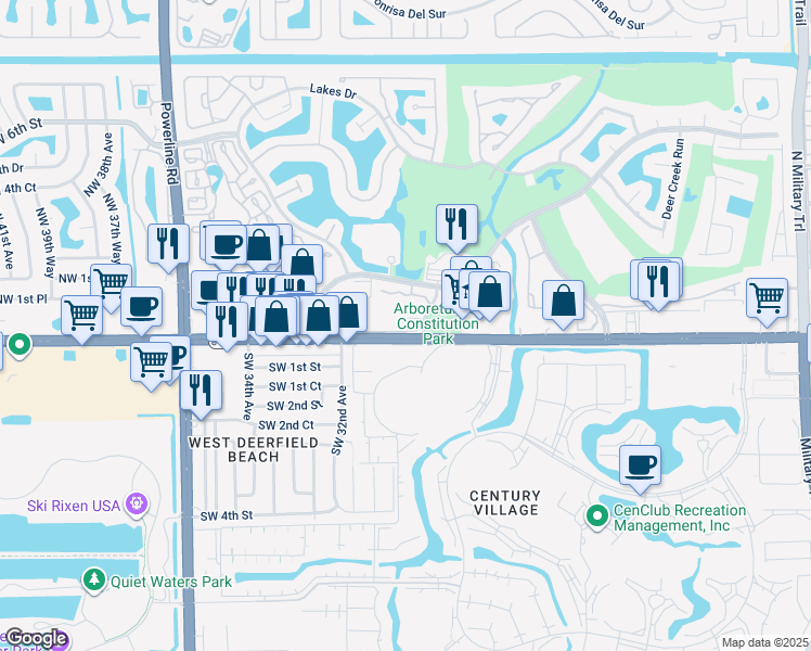 map of restaurants, bars, coffee shops, grocery stores, and more near 2926 DC Country Club Boulevard in Deerfield Beach