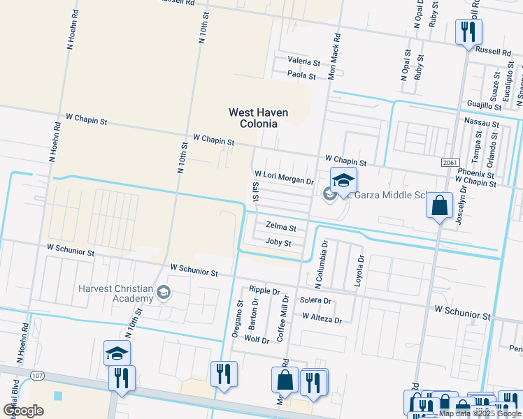 map of restaurants, bars, coffee shops, grocery stores, and more near 2 North Sal Street in Edinburg