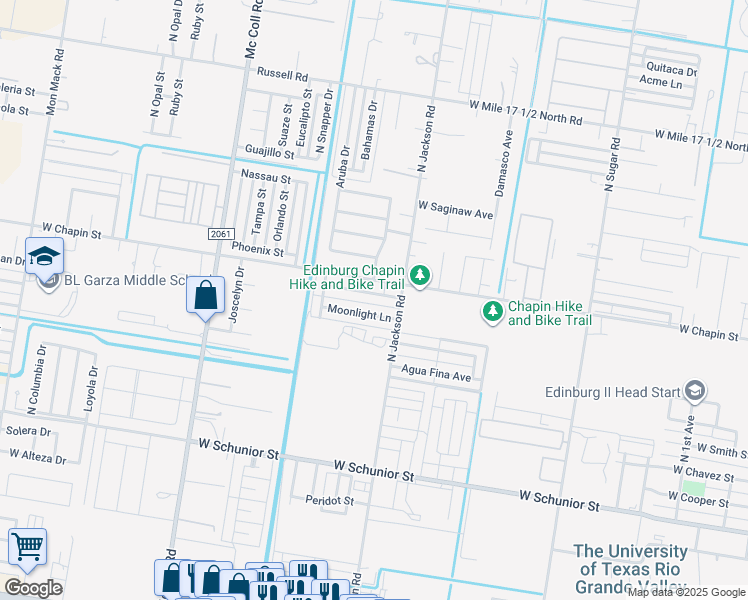 map of restaurants, bars, coffee shops, grocery stores, and more near 2220 West Candlelight Drive in Edinburg