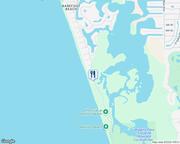 map of restaurants, bars, coffee shops, grocery stores, and more near 255 Barefoot Beach Boulevard in Bonita Springs