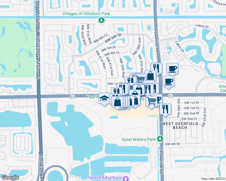 map of restaurants, bars, coffee shops, grocery stores, and more near 4122 Northwest 1st Place in Deerfield Beach