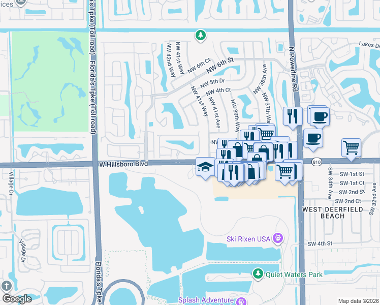 map of restaurants, bars, coffee shops, grocery stores, and more near 91 Northwest 42nd Way in Deerfield Beach
