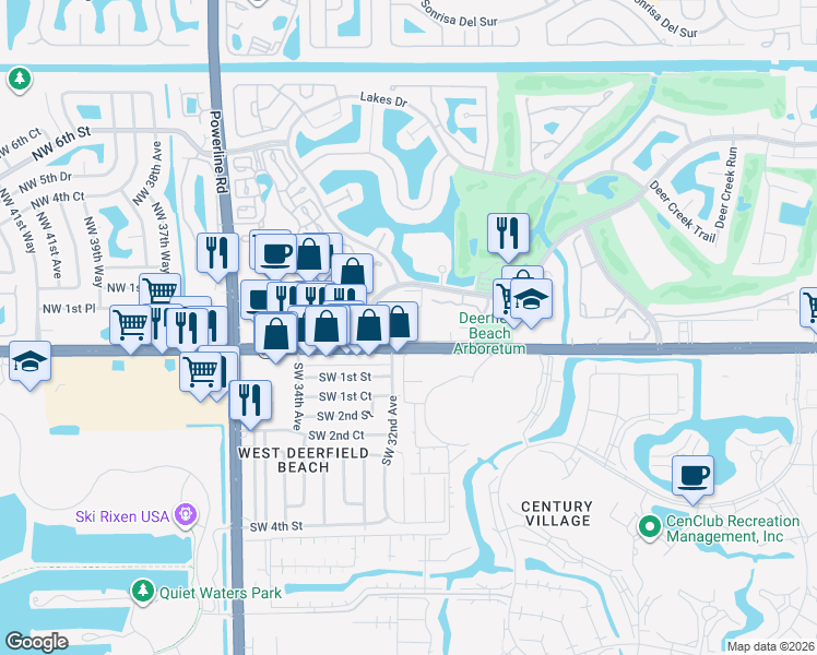 map of restaurants, bars, coffee shops, grocery stores, and more near 89 Deer Creek Road in Deerfield Beach