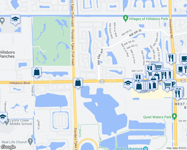 map of restaurants, bars, coffee shops, grocery stores, and more near 83 Northwest 45th Avenue in Deerfield Beach