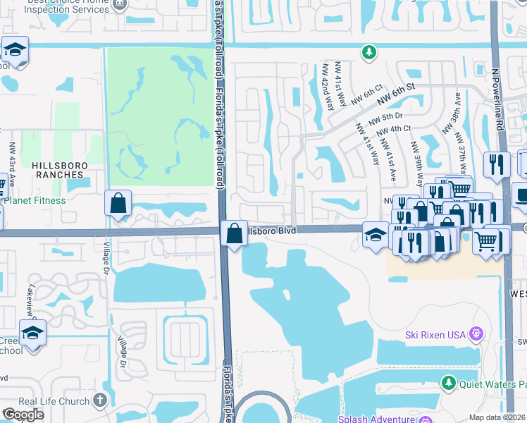 map of restaurants, bars, coffee shops, grocery stores, and more near 11 Northwest 45th Avenue in Deerfield Beach