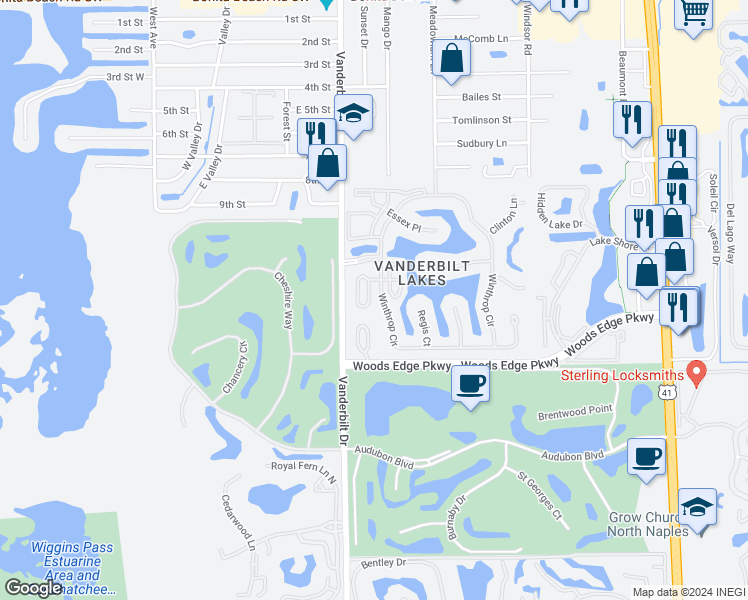 map of restaurants, bars, coffee shops, grocery stores, and more near 28760 Bermuda Bay Way in Bonita Springs