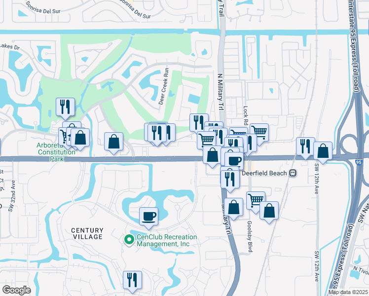 map of restaurants, bars, coffee shops, grocery stores, and more near 2151 West Hillsboro Boulevard in Deerfield Beach