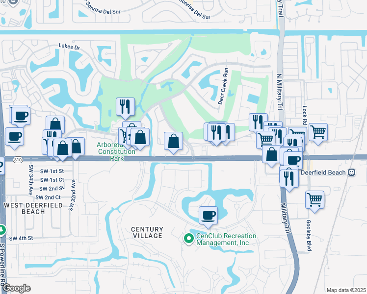 map of restaurants, bars, coffee shops, grocery stores, and more near 2403 West Hillsboro Boulevard in Deerfield Beach