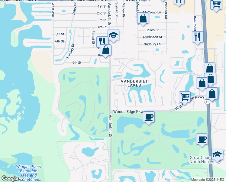 map of restaurants, bars, coffee shops, grocery stores, and more near 28720 Bermuda Bay Way in Bonita Springs