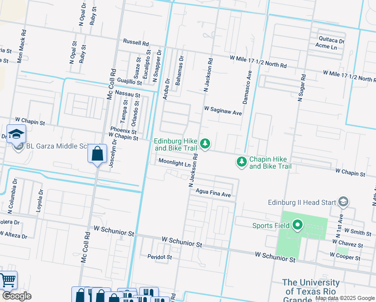 map of restaurants, bars, coffee shops, grocery stores, and more near 4022 West Chapin Street in Edinburg